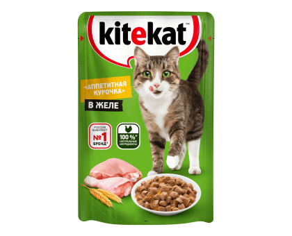 Kitekat влажный корм для кошек, Аппетитная курочка в желе, 85г 