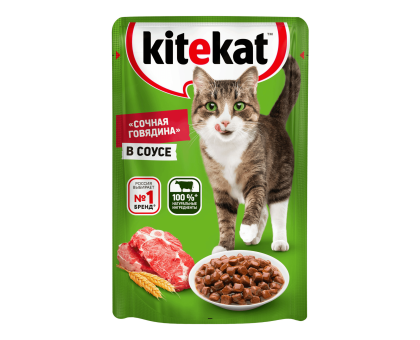 Kitekat влажный корм для кошек, Сочная говядина в соусе, 85г 