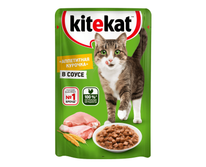 Kitekat влажный корм для кошек, Аппетитная курочка в соусе, 85г 